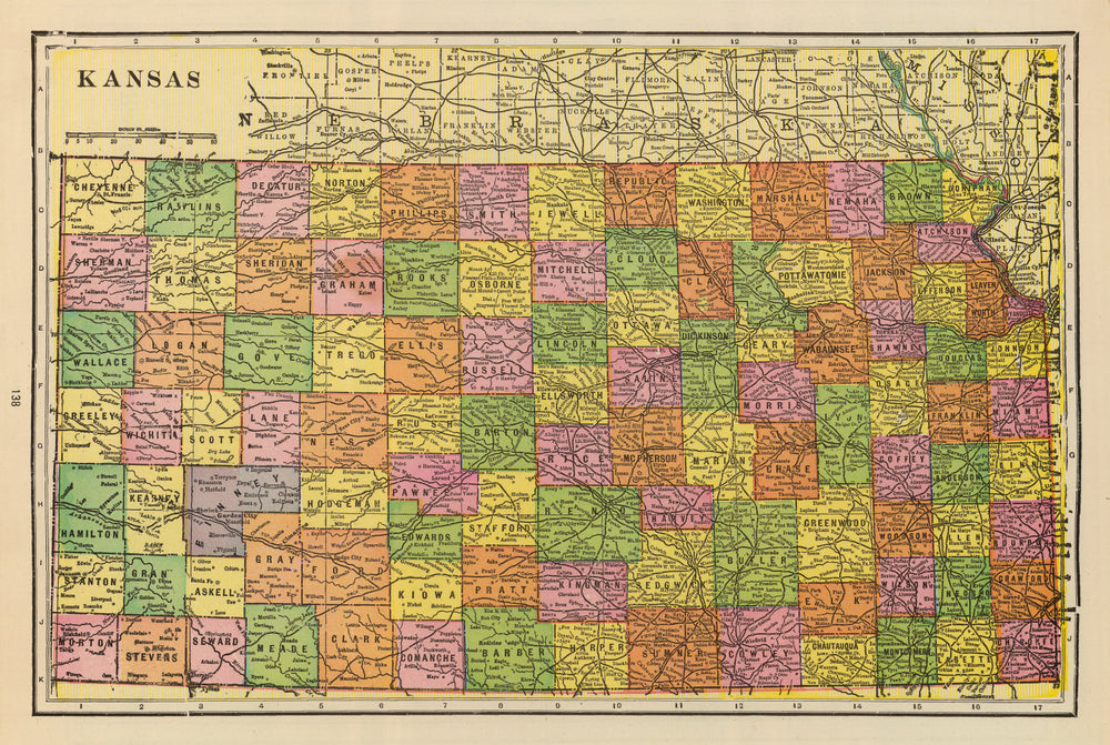 Vintage Map of Kansas 1909 print style example