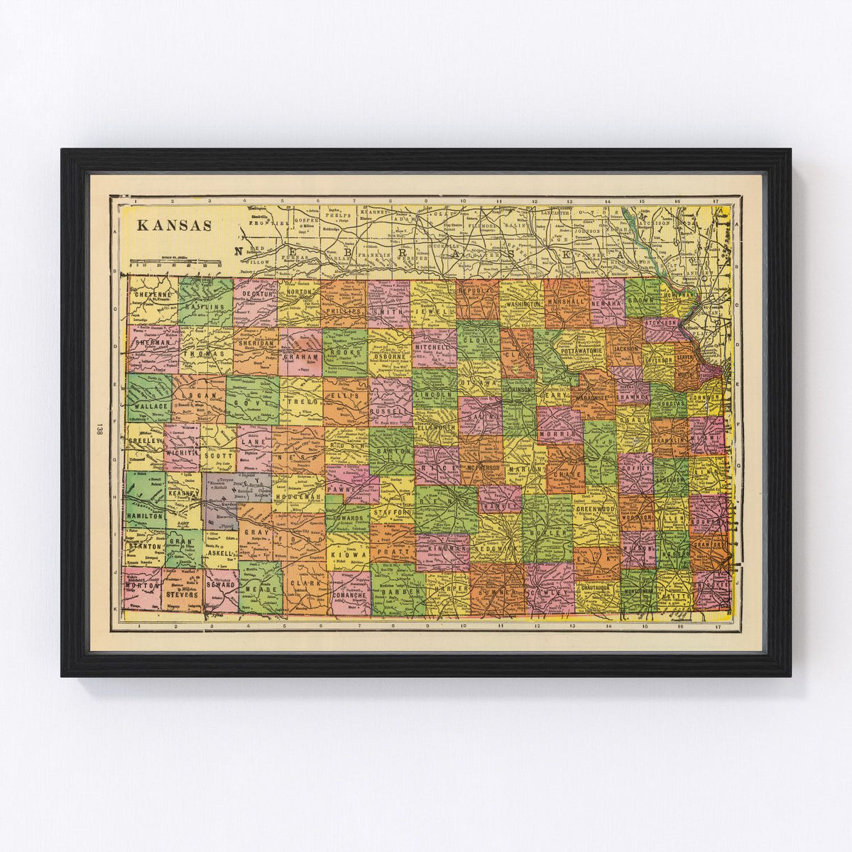 Kansas Vintage Map 1909