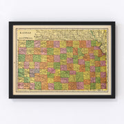 Kansas Vintage Map 1909