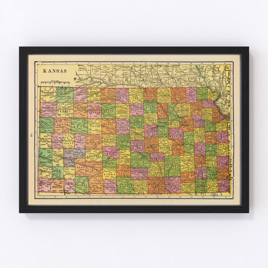 Kansas Vintage Map 1909