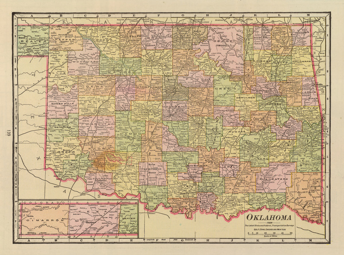 Preview of Vintage Map of Oklahoma 1909