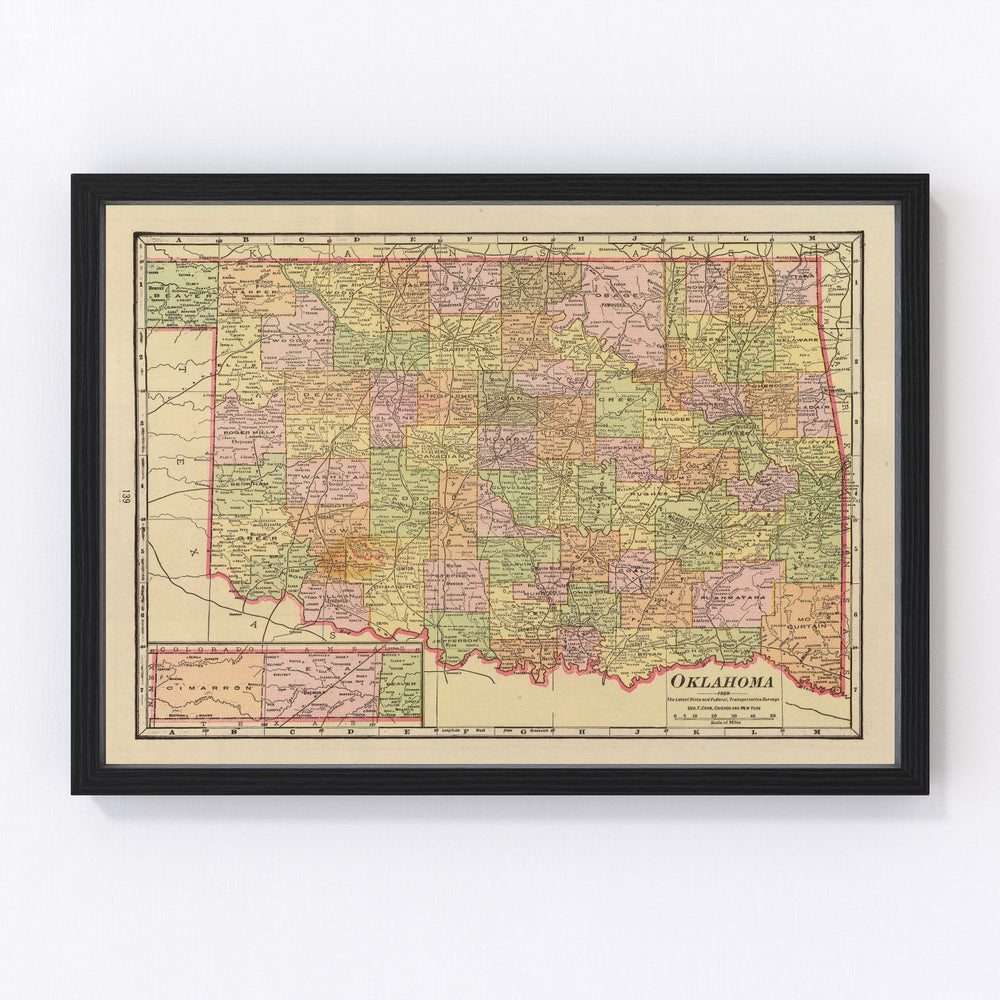 Oklahoma Vintage Map 1909