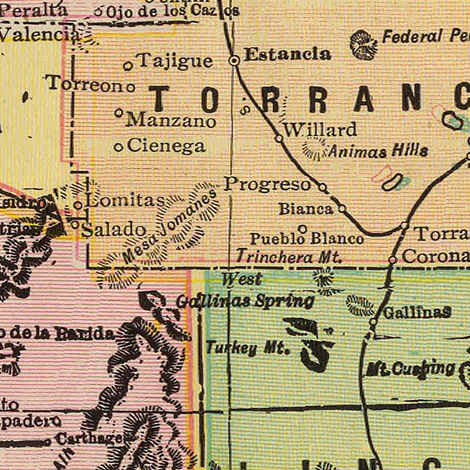 Restored historic details from the 1909 state map of New Mexico, New Mexico