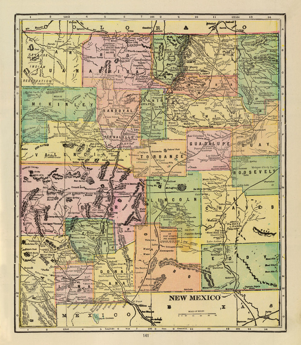 Vintage Map of New Mexico 1909 print style example