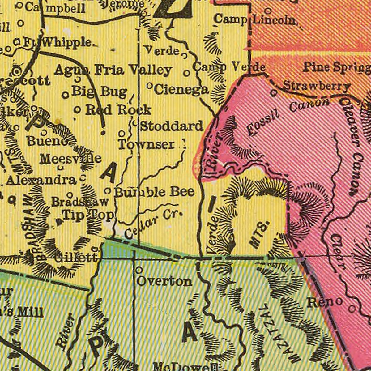 Restored historic details from the 1909 state map of Arizona, Arizona