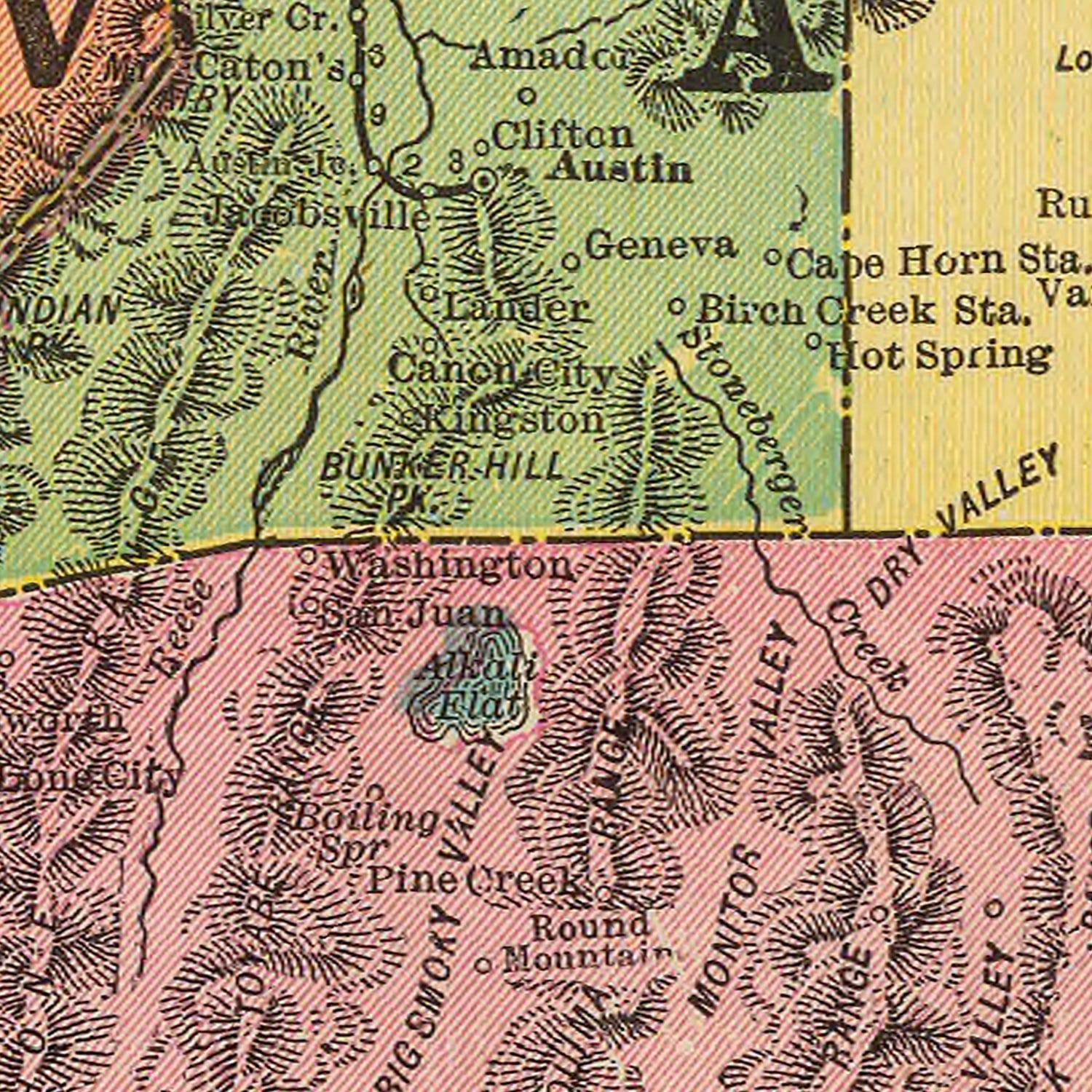 Restored historic details from the 1909 state map of Nevada, Nevada