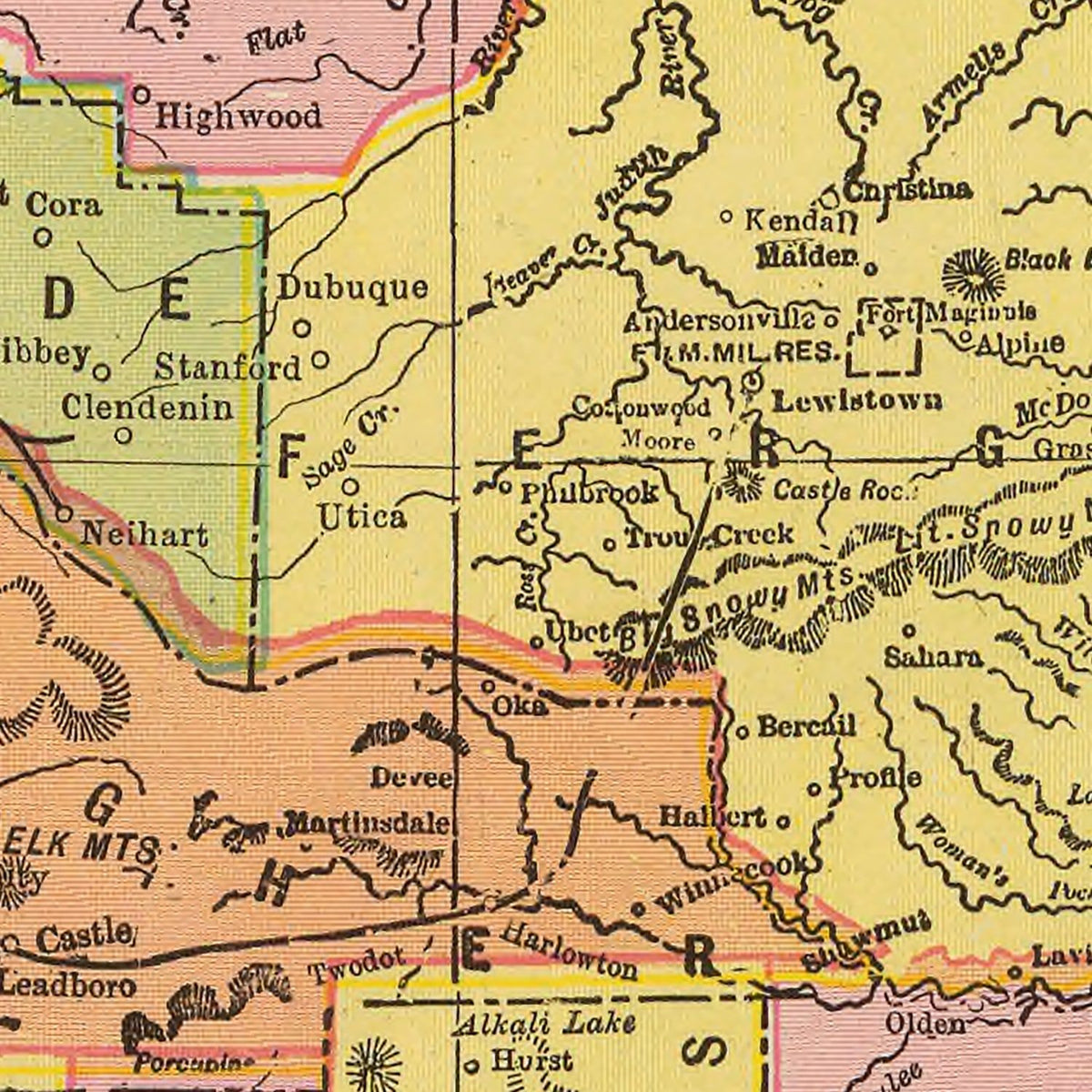 Restored historic details from the 1909 state map of Montana, Montana