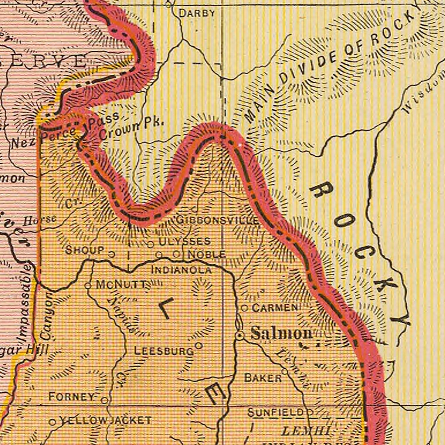 Restored historic details from the 1909 state map of Idaho, Idaho