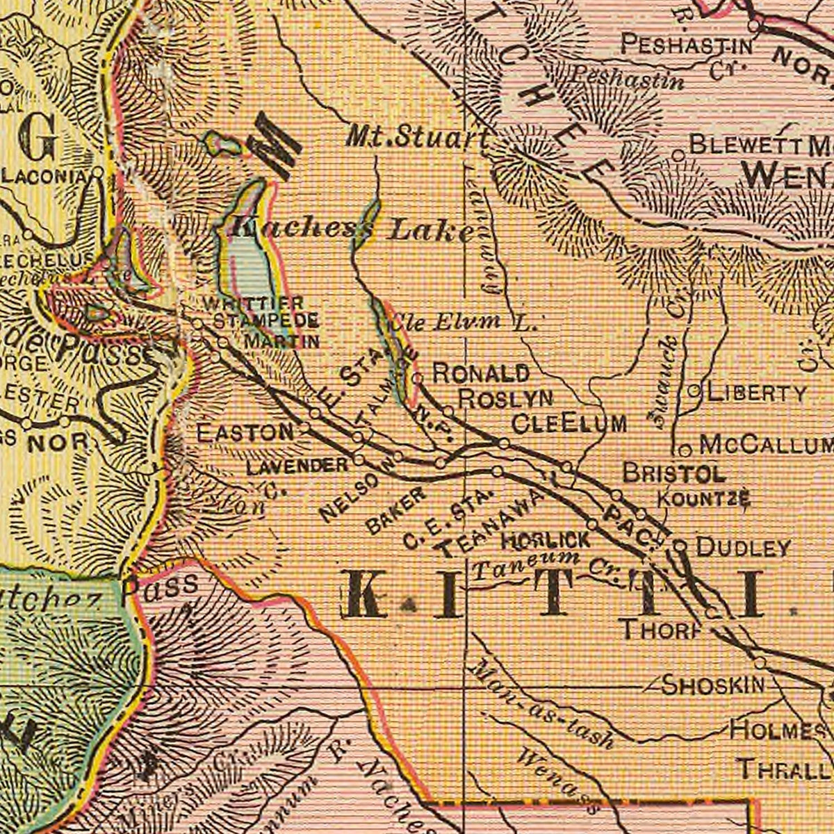 Restored historic details from the 1909 state map of Washington, Washington