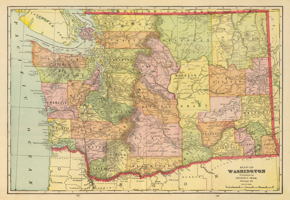 Vintage Map of Washington 1909 print style example