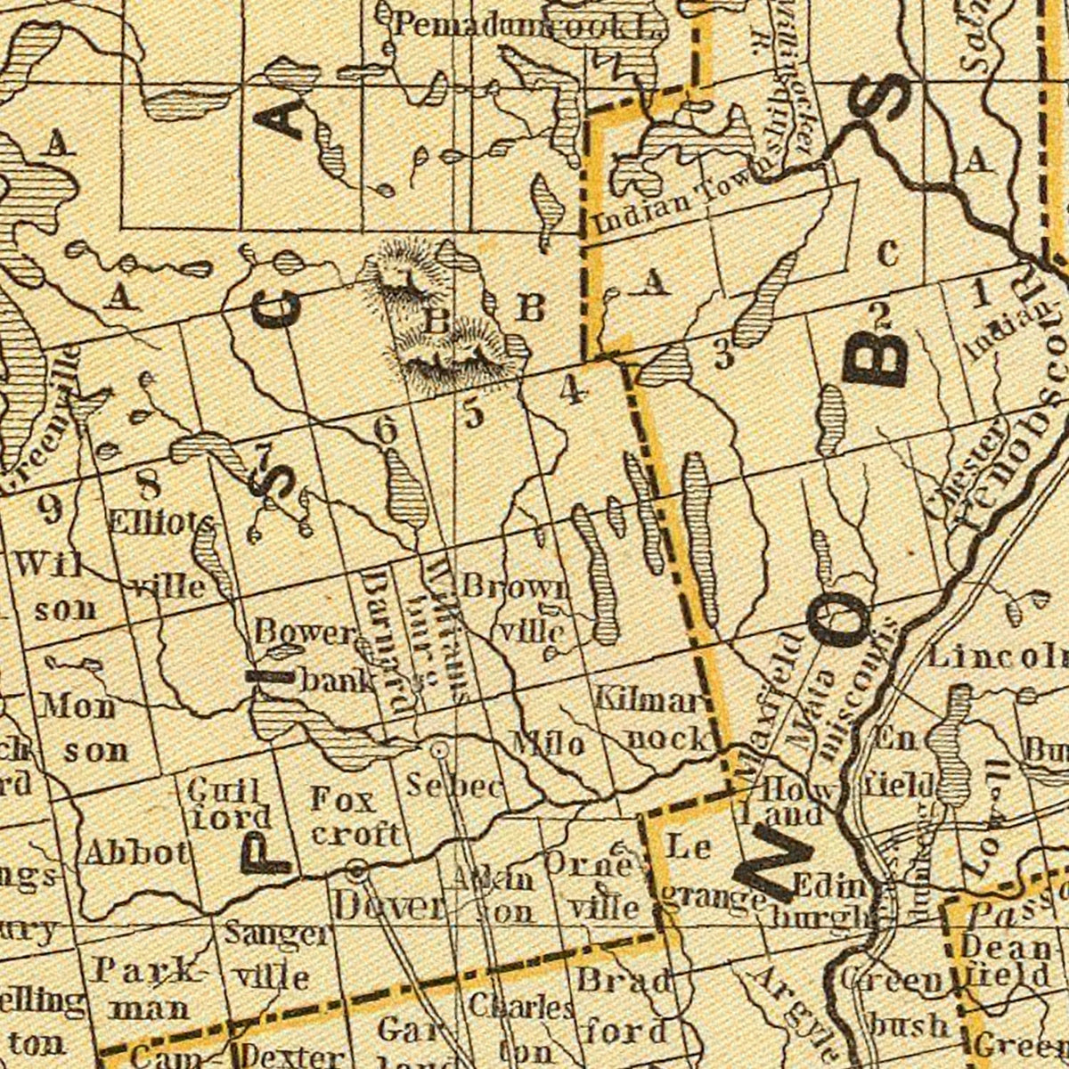 Restored historic details from the 1842 state map of Maine, Maine