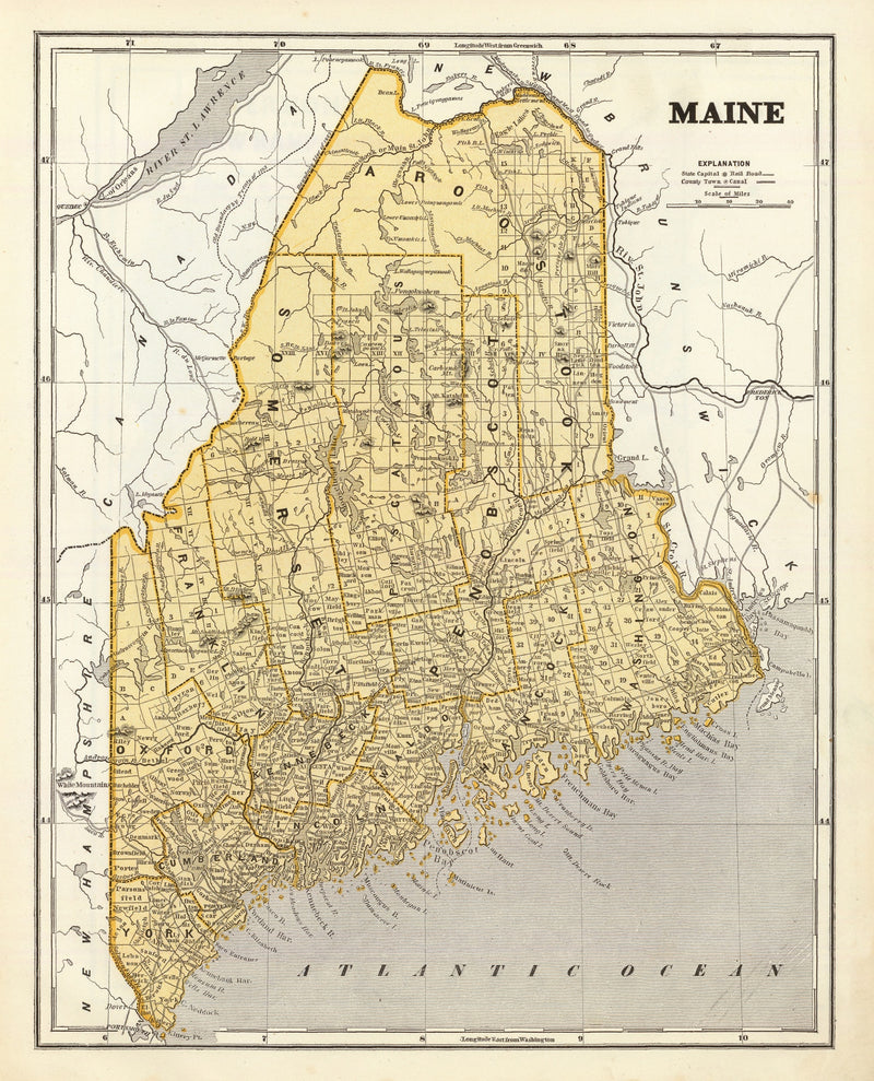 Size comparison using Vintage Map of Maine 1842