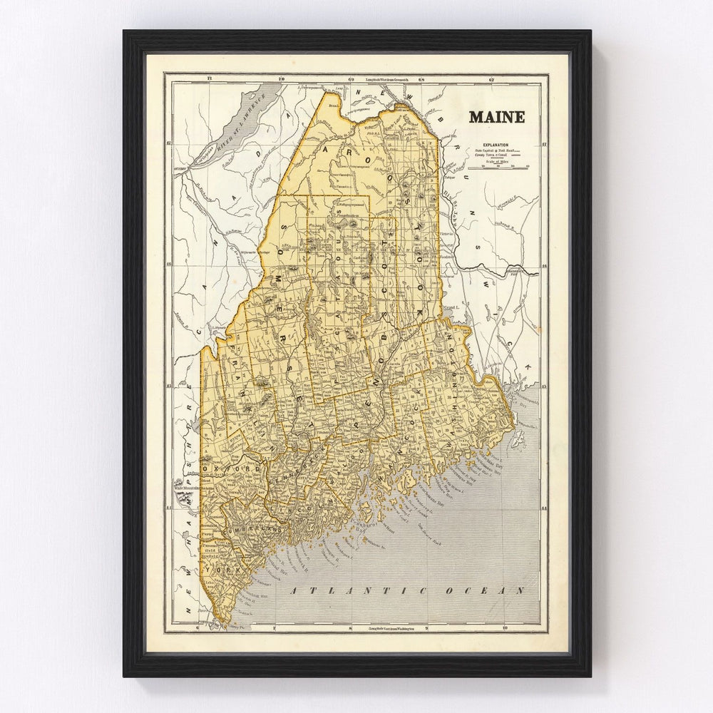 Maine Vintage Map 1842