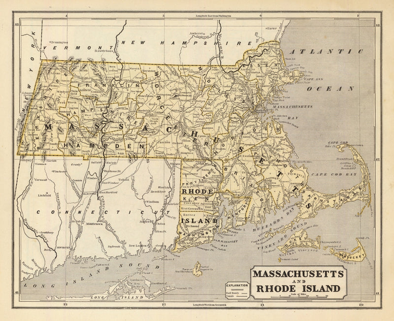Size comparison using Vintage Map of Massachusetts & Rhode Island 1842