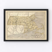 Massachusetts, Rhode Island Vintage Map 1842