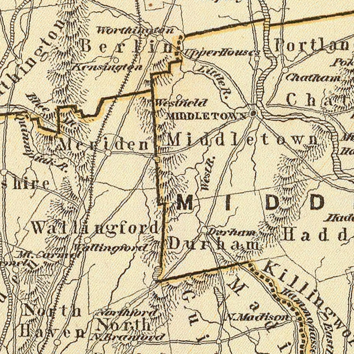 Restored historic details from the 1842 state map of Connecticut, Connecticut