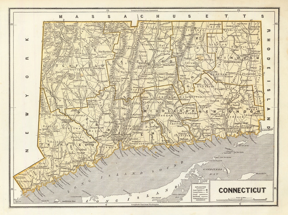 Vintage Map of Connecticut 1842 print style example