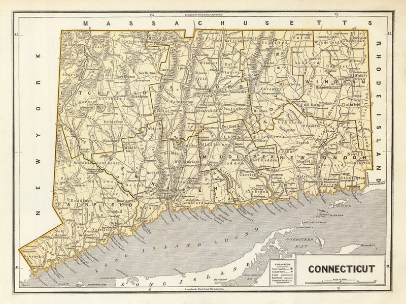 Size comparison using Vintage Map of Connecticut 1842