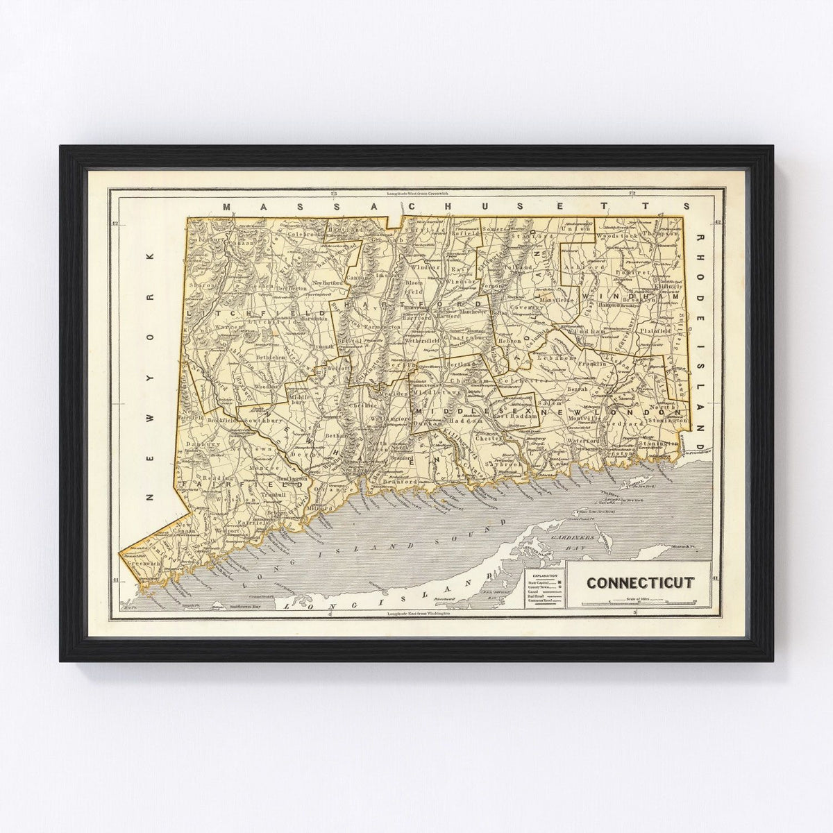Connecticut Vintage Map 1842