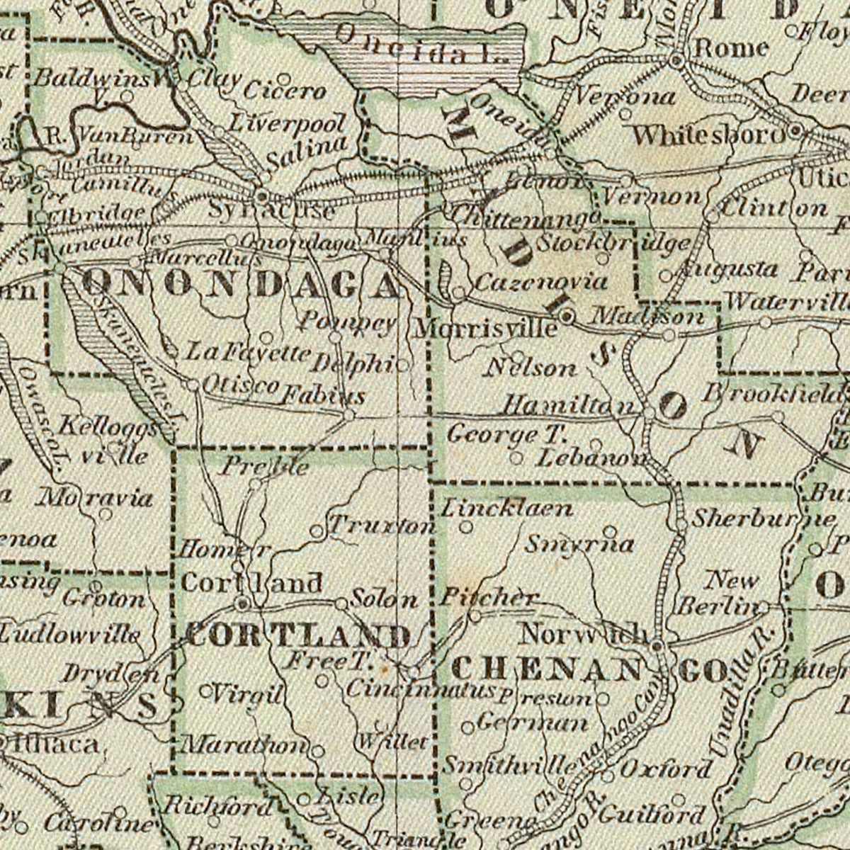 Restored historic details from the 1842 state map of New York, New York
