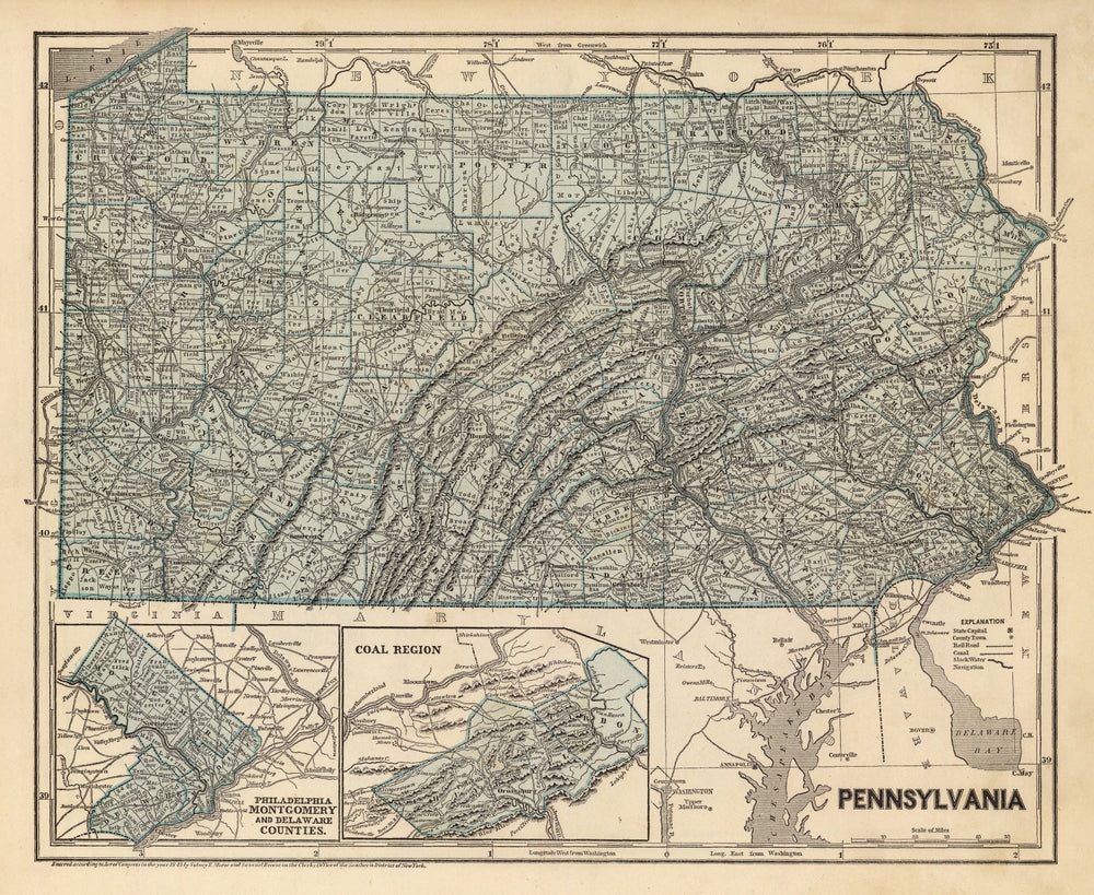 Vintage Map of Pennsylvania 1842 print style example