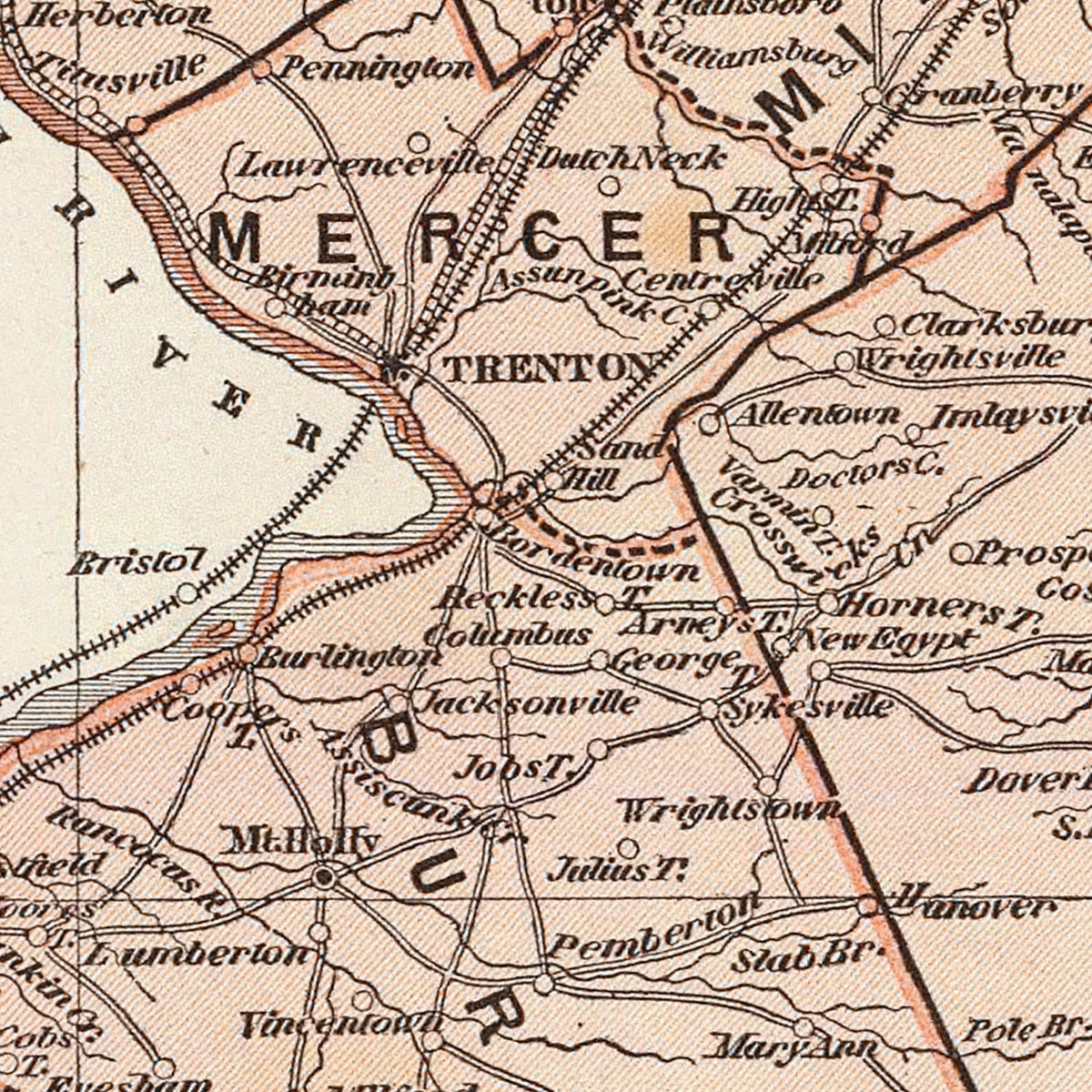 Restored historic details from the 1842 state map of New Jersey, New Jersey