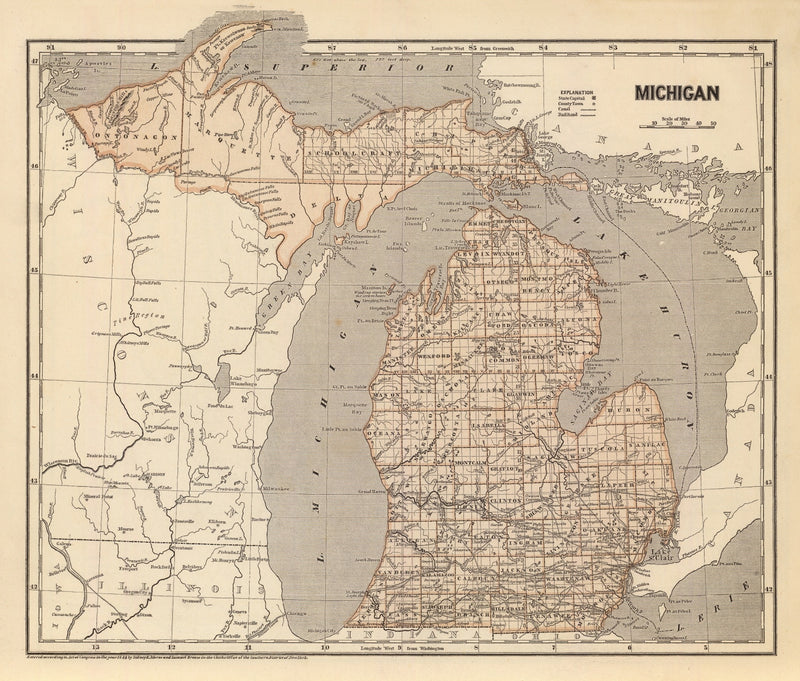 Size comparison using Vintage Map of Michigan 1842