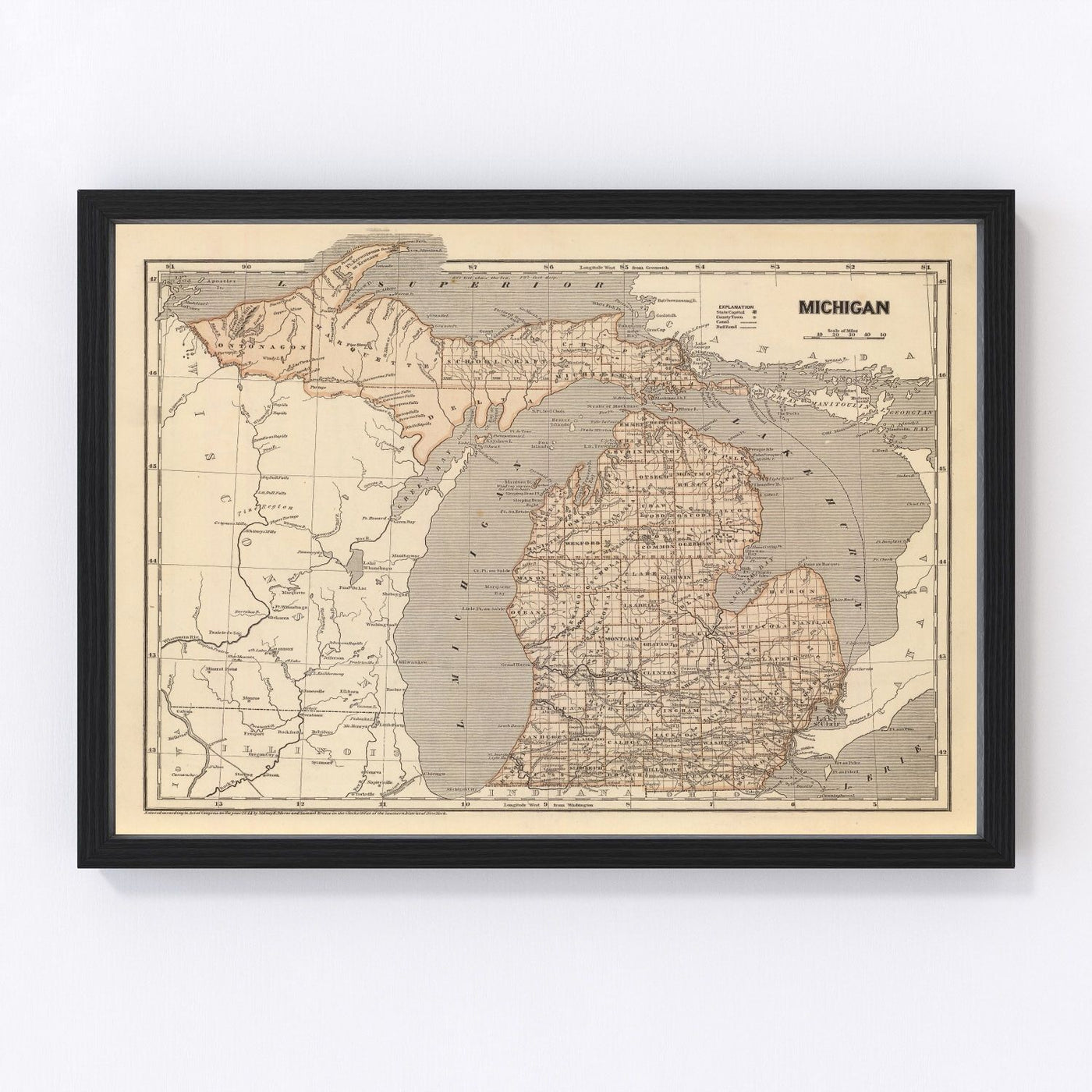 Michigan Vintage Map 1842