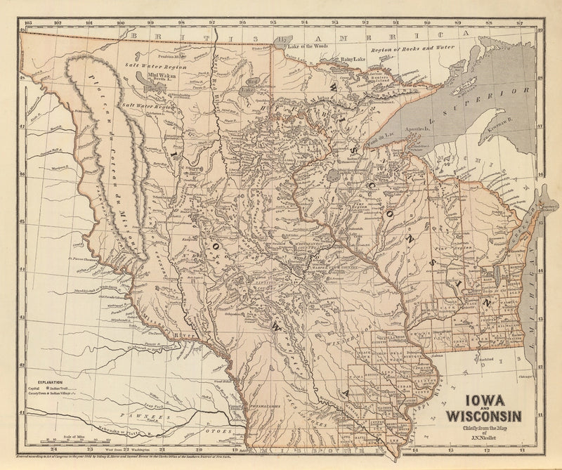 Size comparison using Vintage Map of Iowa & Wisconsin 1842