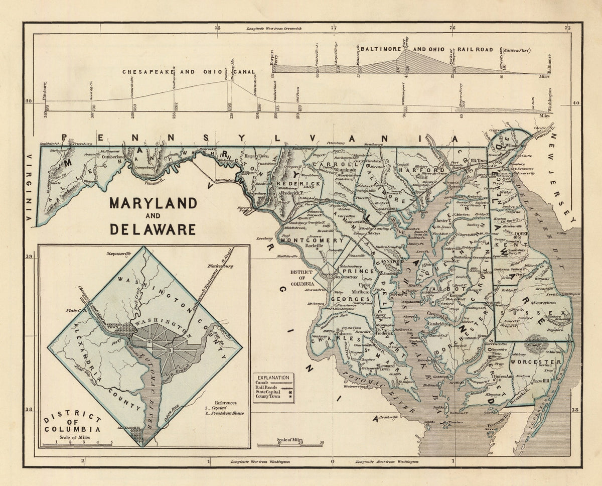 Preview of Vintage Map of Maryland & Delaware 1842