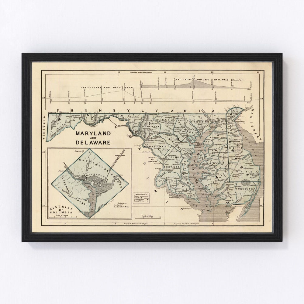 Maryland, Delaware Vintage Map 1842