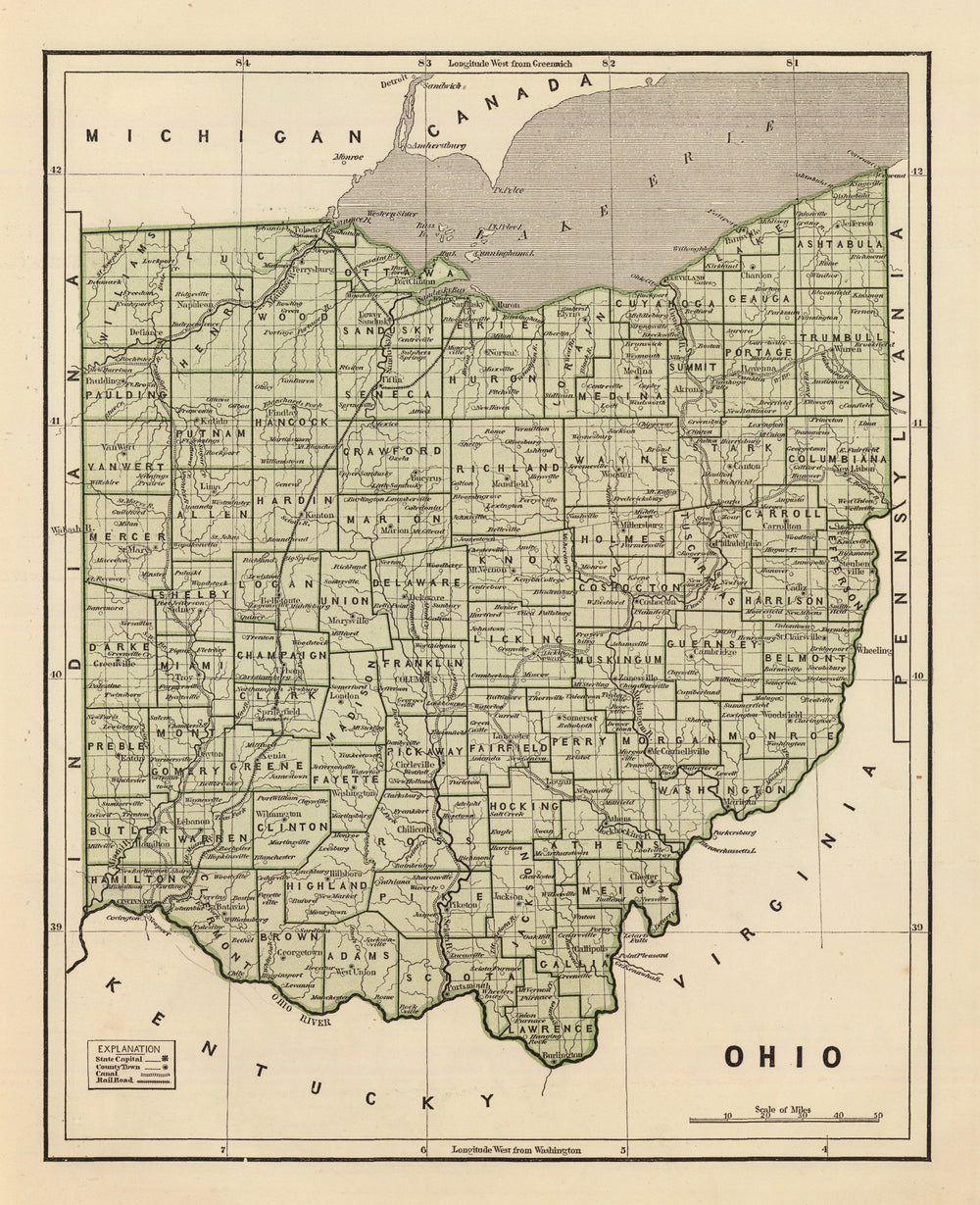 Vintage Map of Ohio 1842 print style example