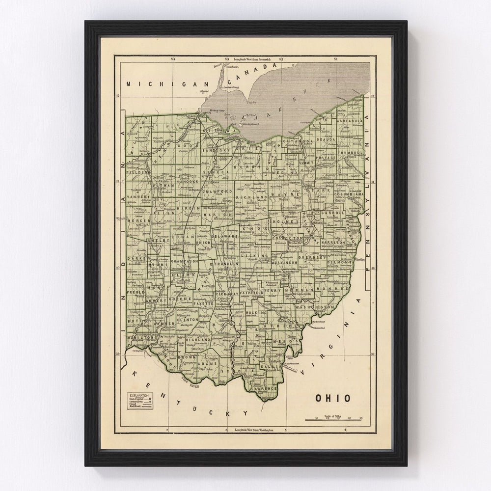 Ohio Vintage Map 1842