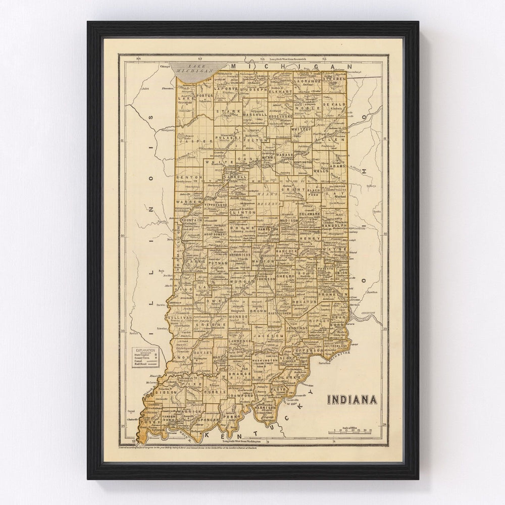 Indiana Vintage Map 1842