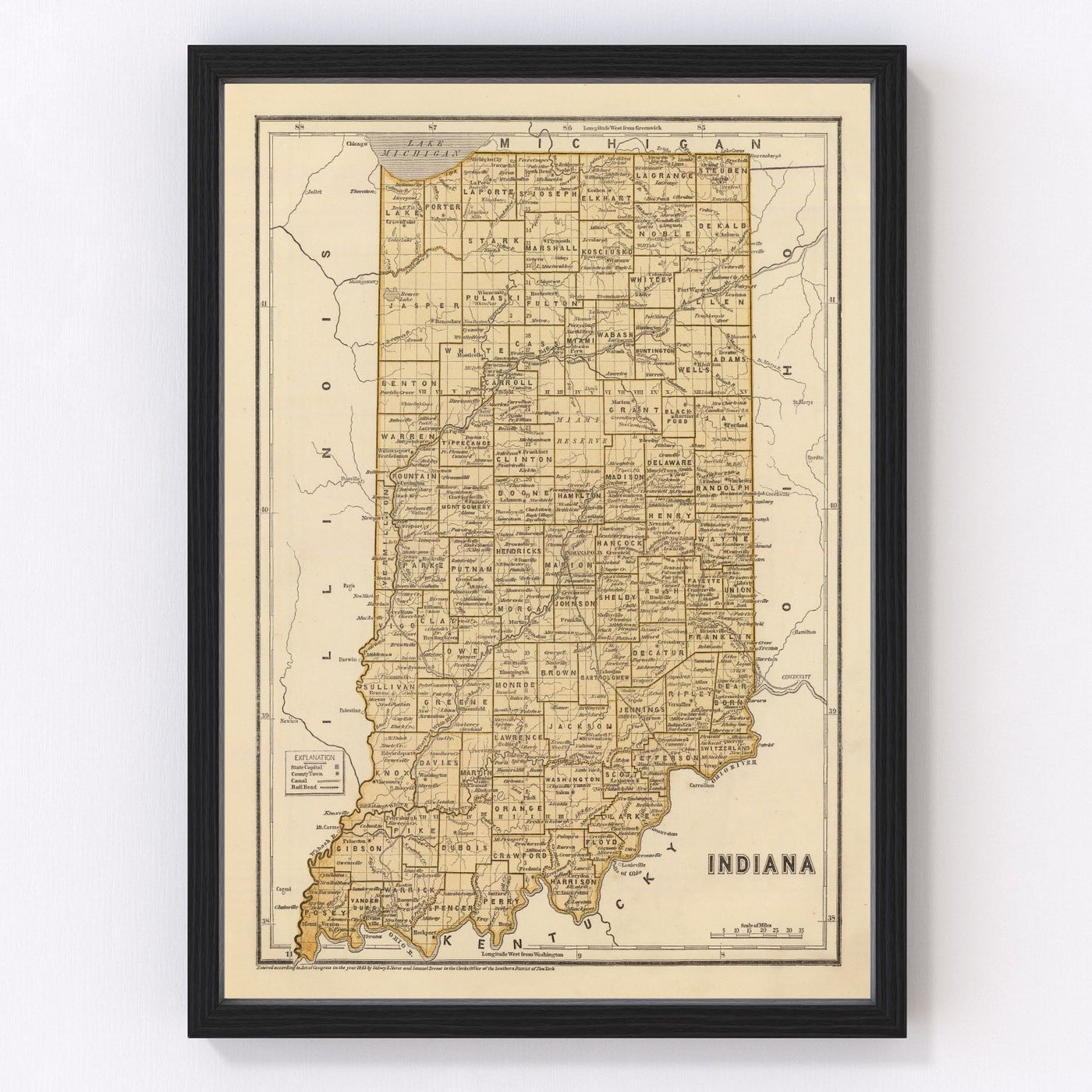 Indiana Vintage Map 1842