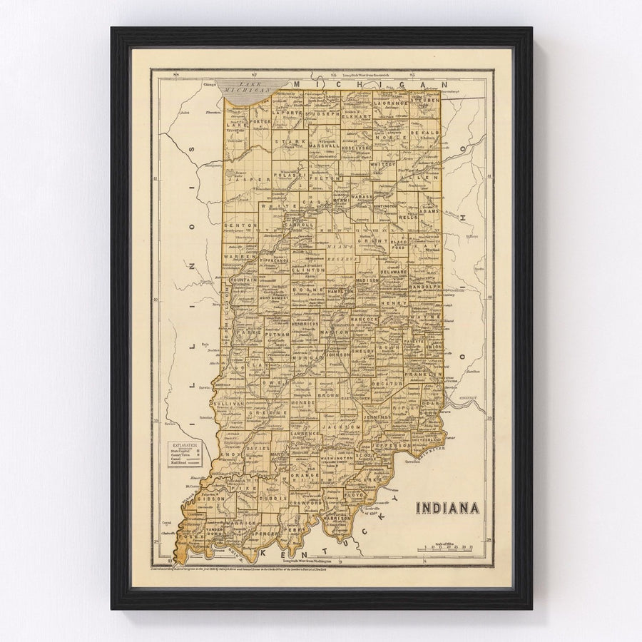 Vintage Map of Indiana 1842