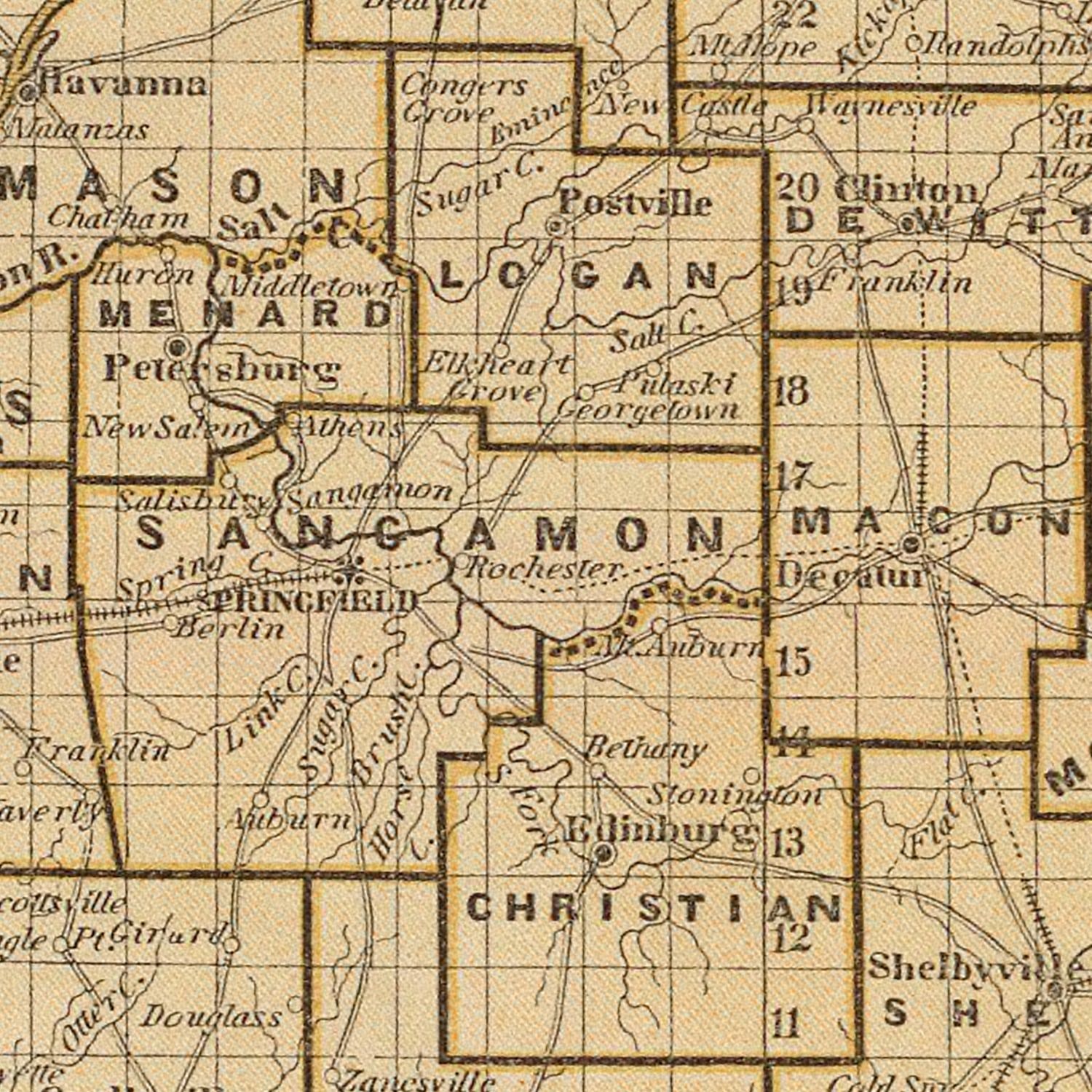 Restored historic details from the 1842 state map of Illinois, Illinois