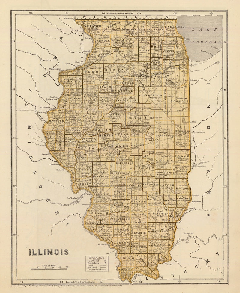 Size comparison using Vintage Map of Illinois 1842