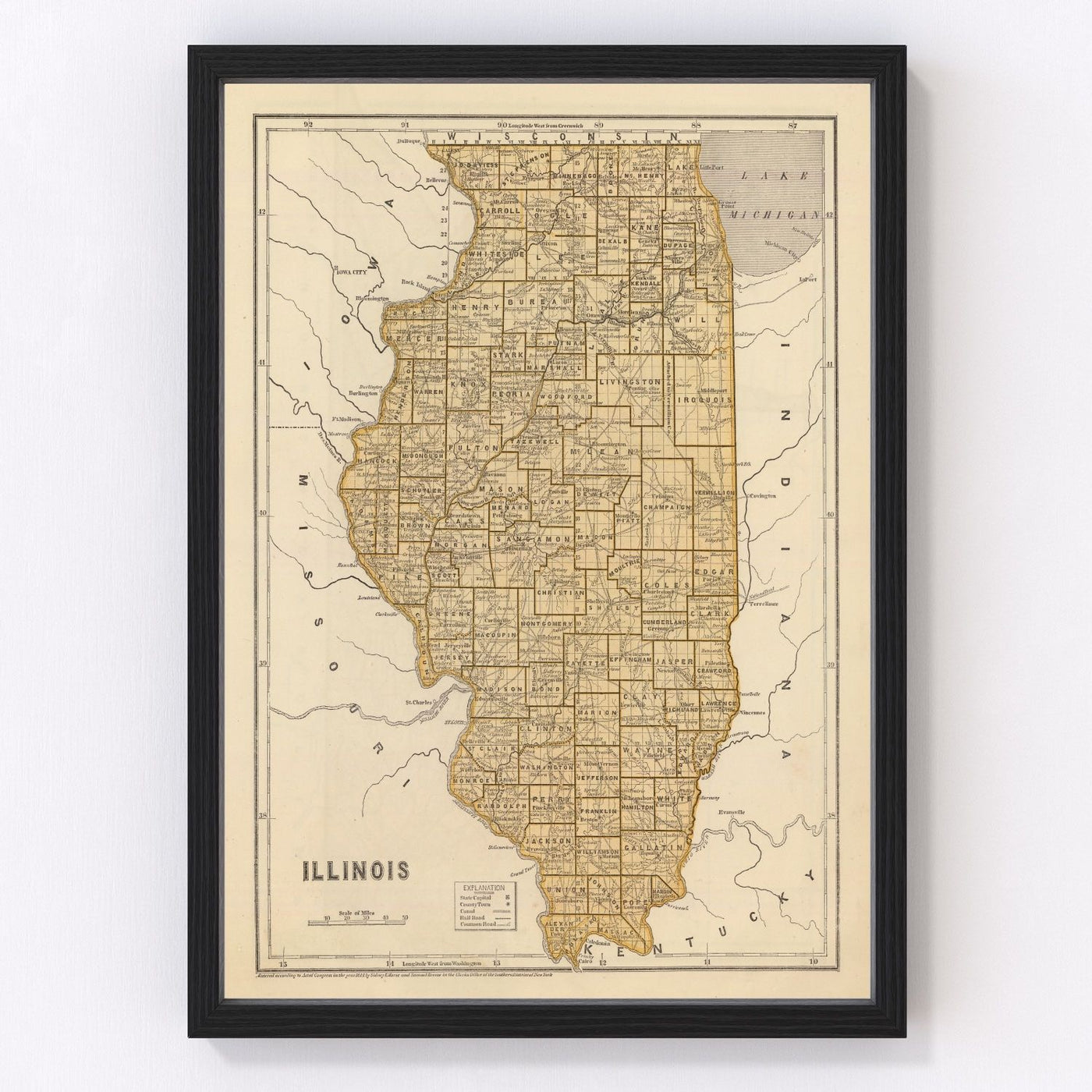 Illinois Vintage Map 1842