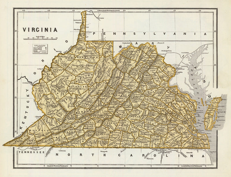 Size comparison using Vintage Map of Virginia 1842