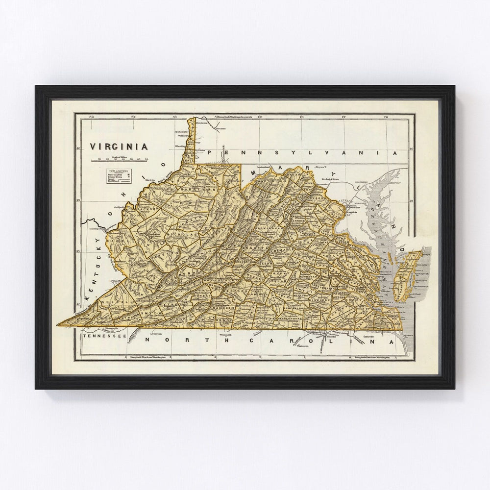 Virginia Vintage Map 1842