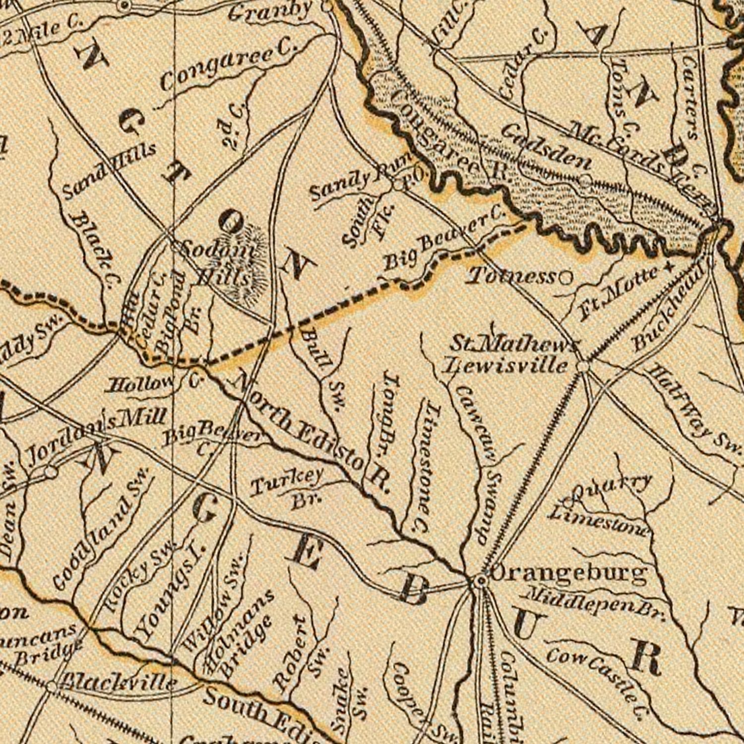 Restored historic details from the 1842 state map of South Carolina, South Carolina