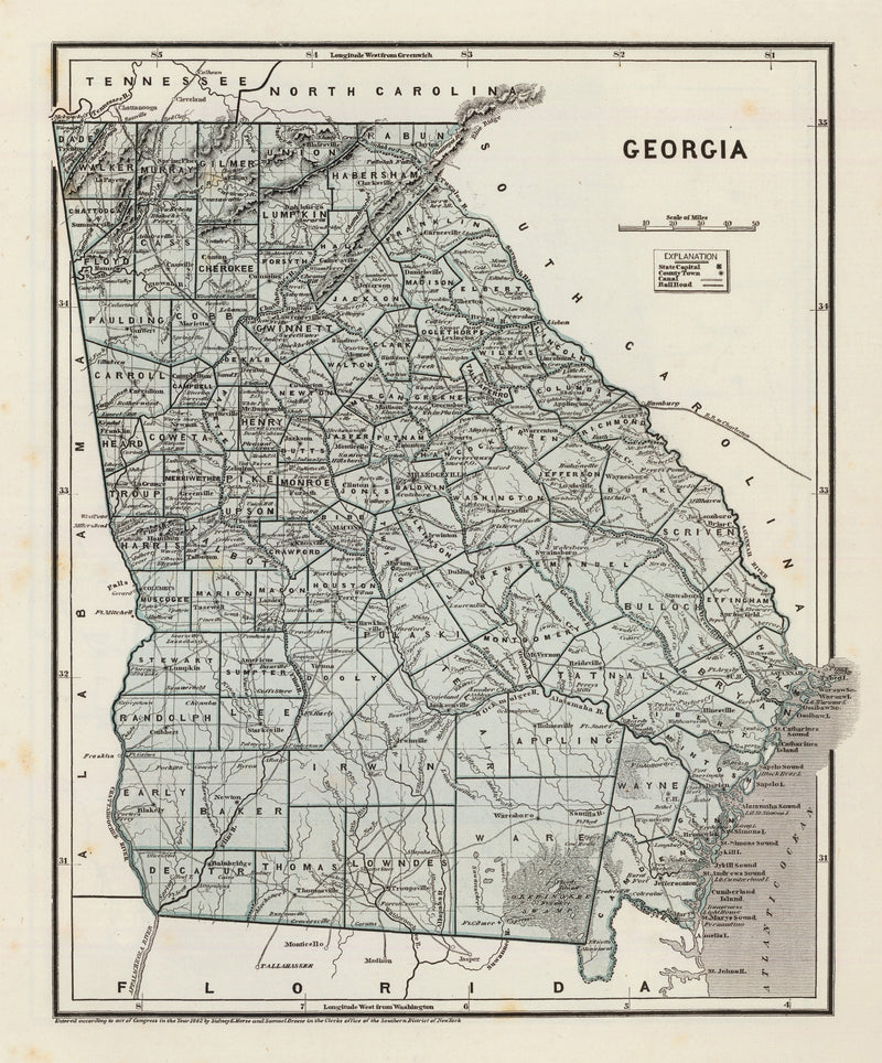 Size comparison using Vintage Map of Georgia 1842
