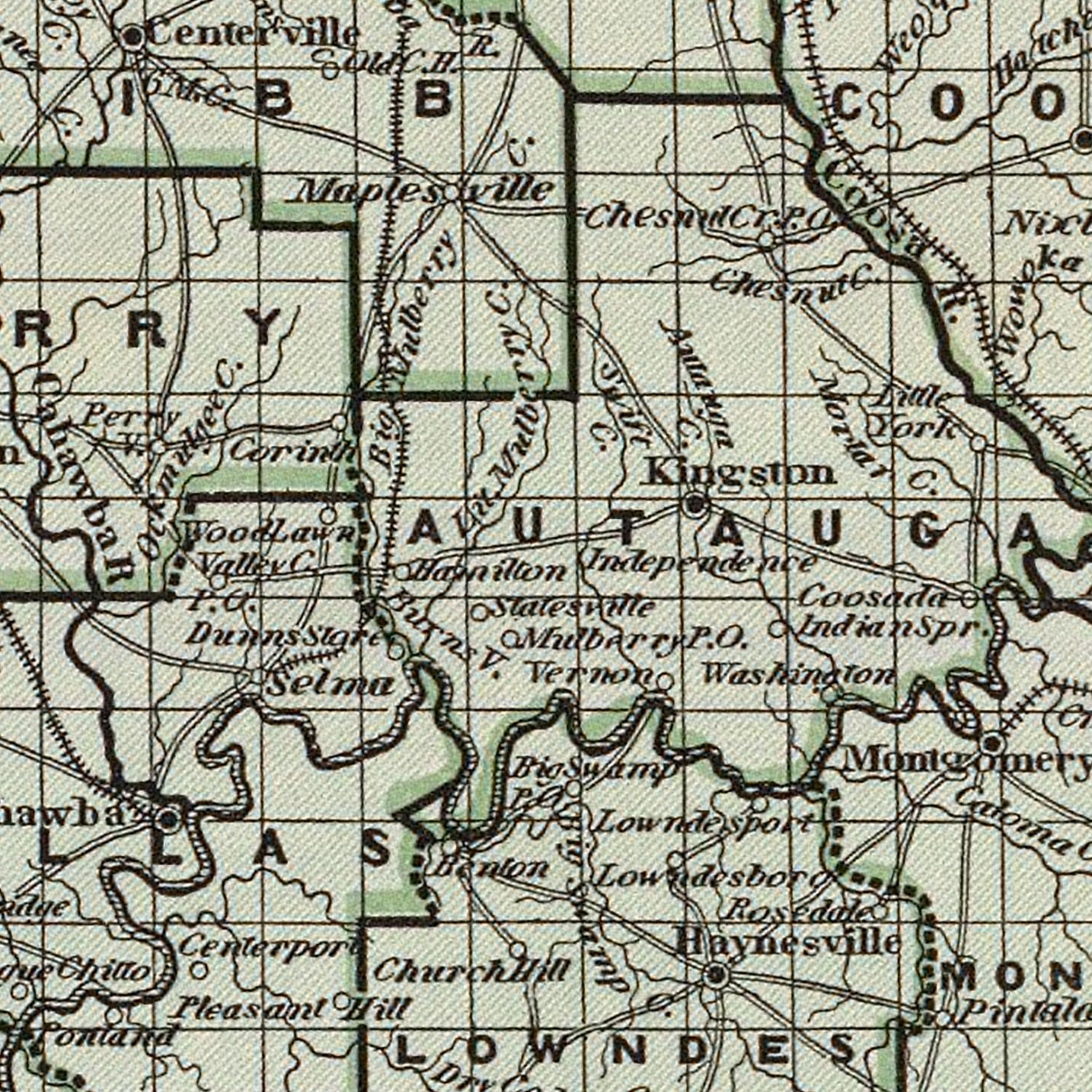 Restored historic details from the 1842 state map of Alabama, Alabama