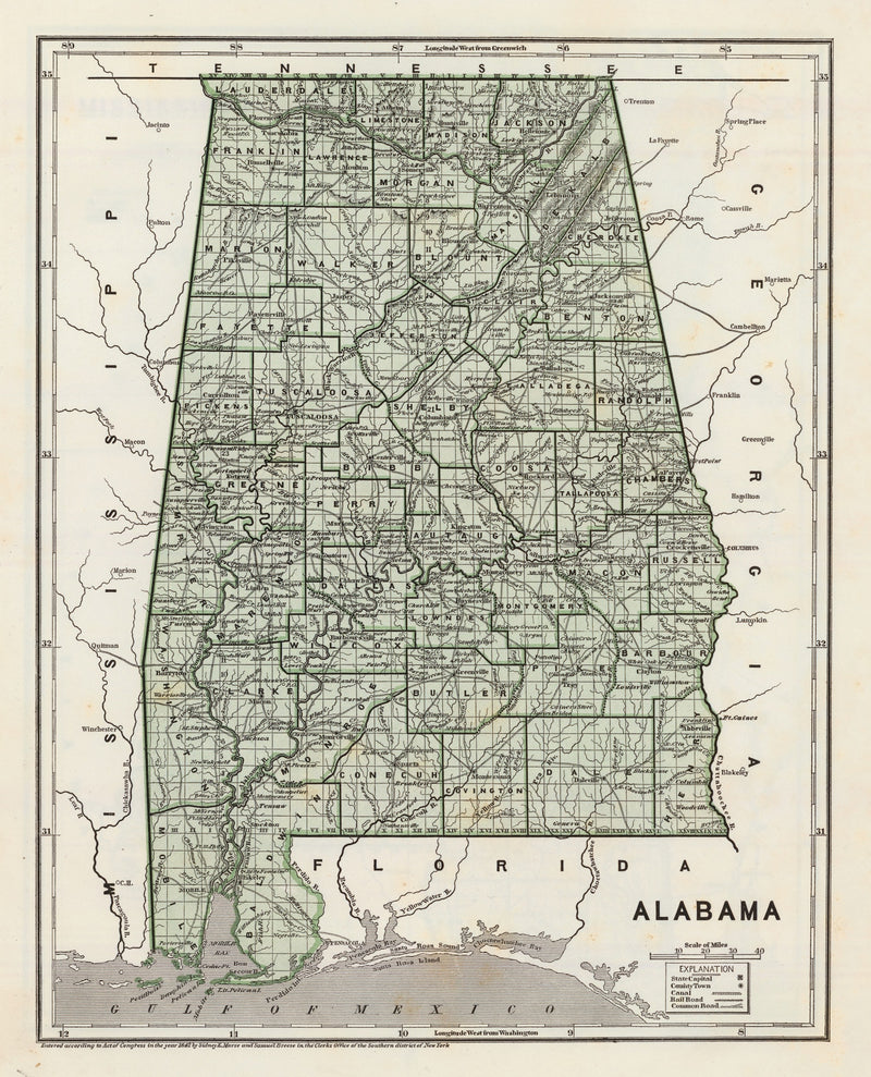 Size comparison using Vintage Map of Alabama 1842