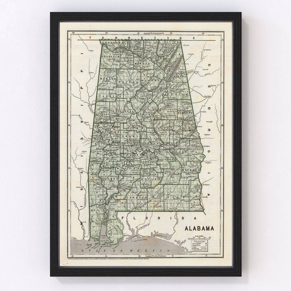 Alabama Vintage Map 1842