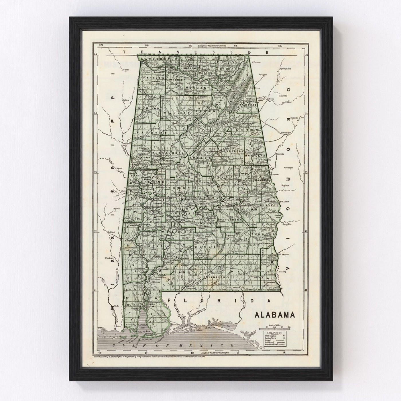 Alabama Vintage Map 1842