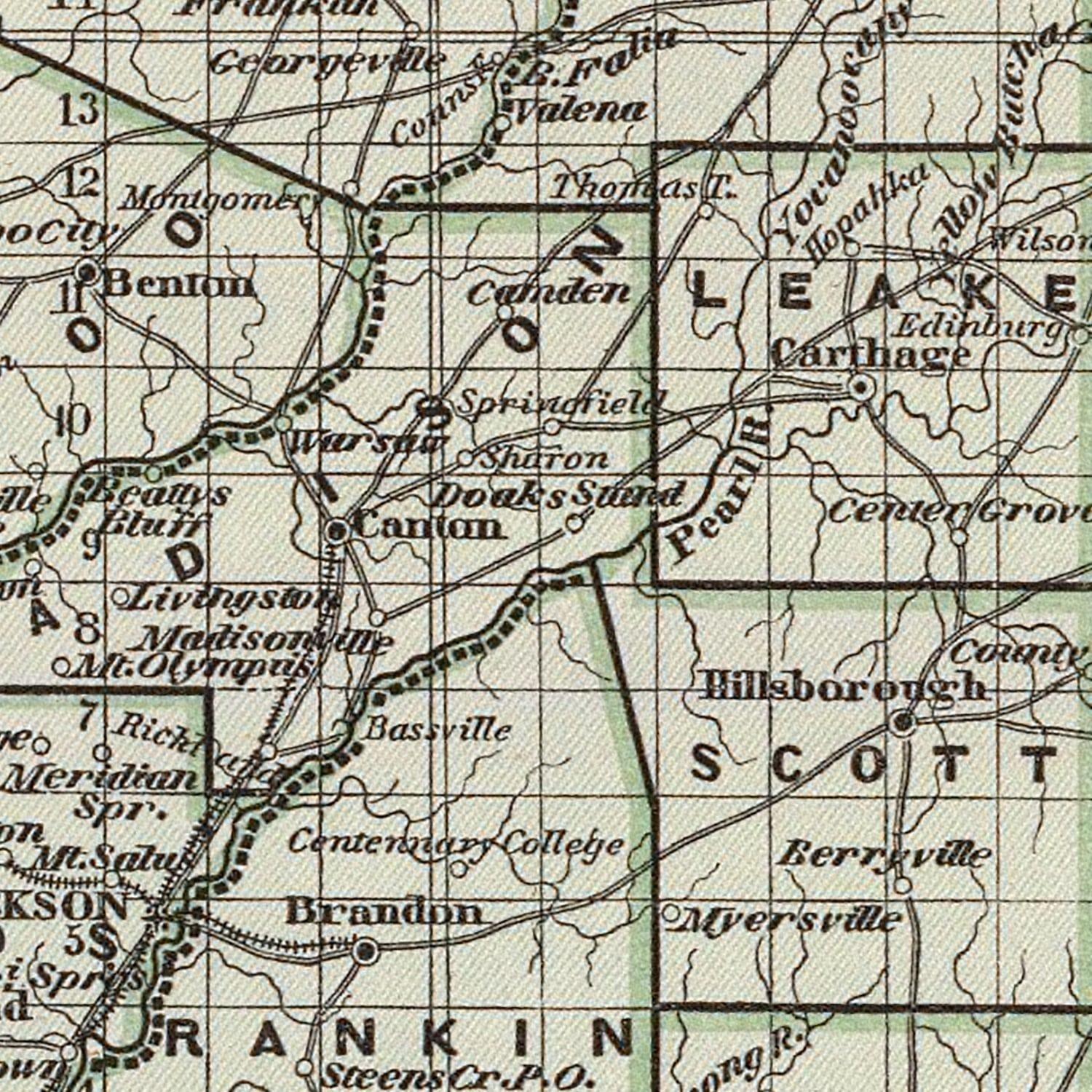 Restored historic details from the 1842 state map of Mississippi, Mississippi