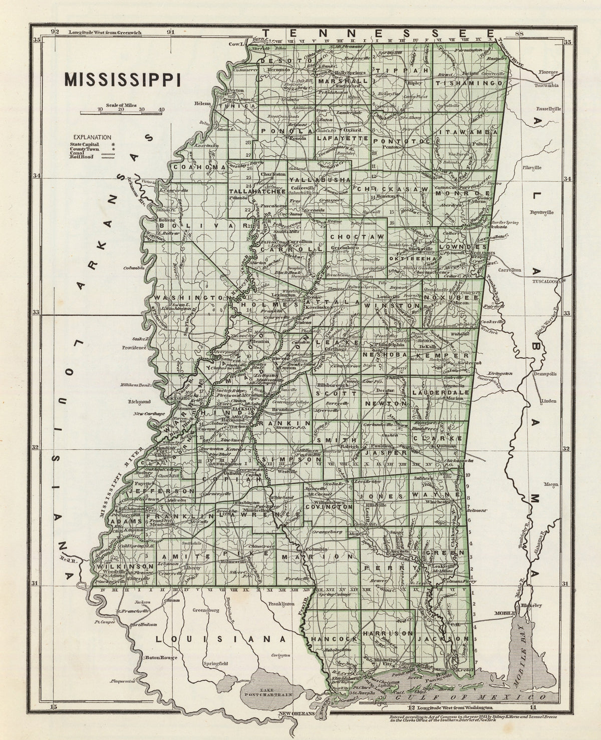 Preview of Vintage Map of Mississippi 1842