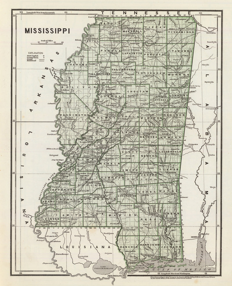 Size comparison using Vintage Map of Mississippi 1842
